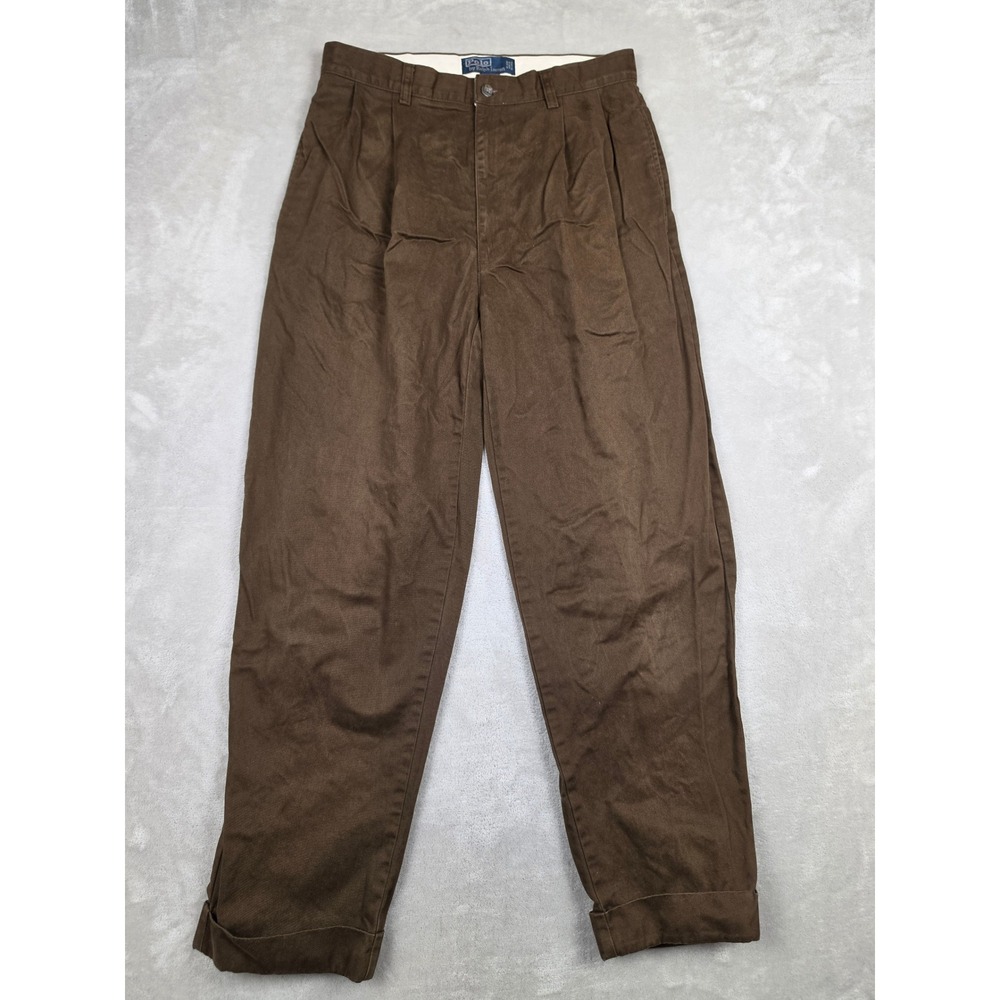 Polo Ralph Lauren Hammond Pants Mens 31x30 Brown Double Pleated Cuffed Chino Y2K